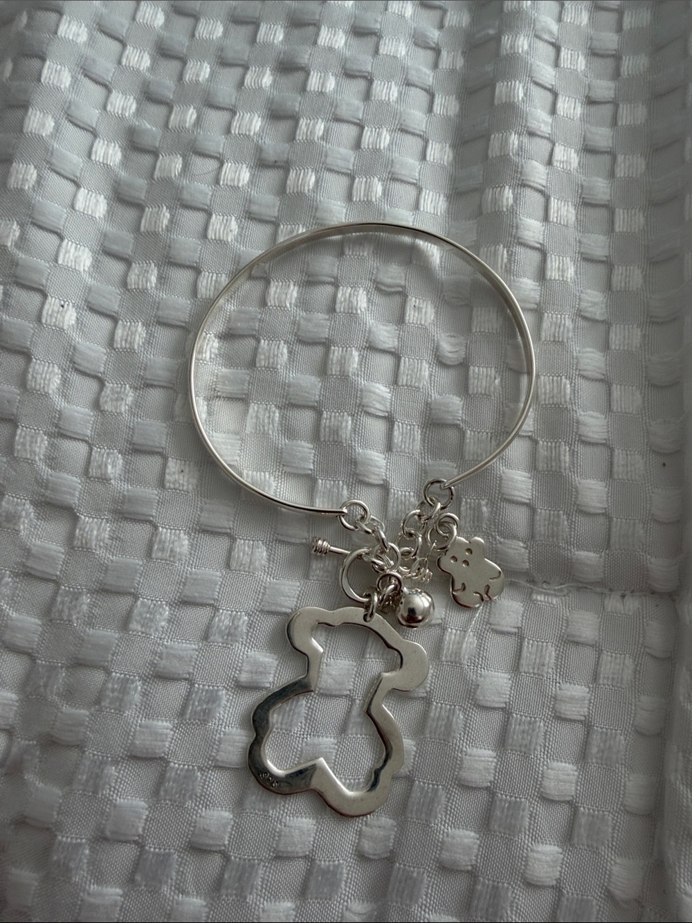 Silver Teddy Charm Bangle Bracelet 925